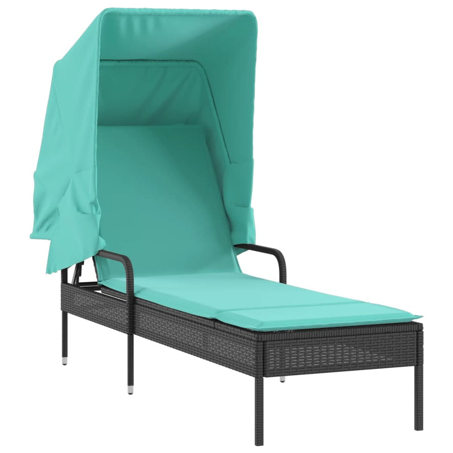 Ligstoel met luifel zwart poly rattan