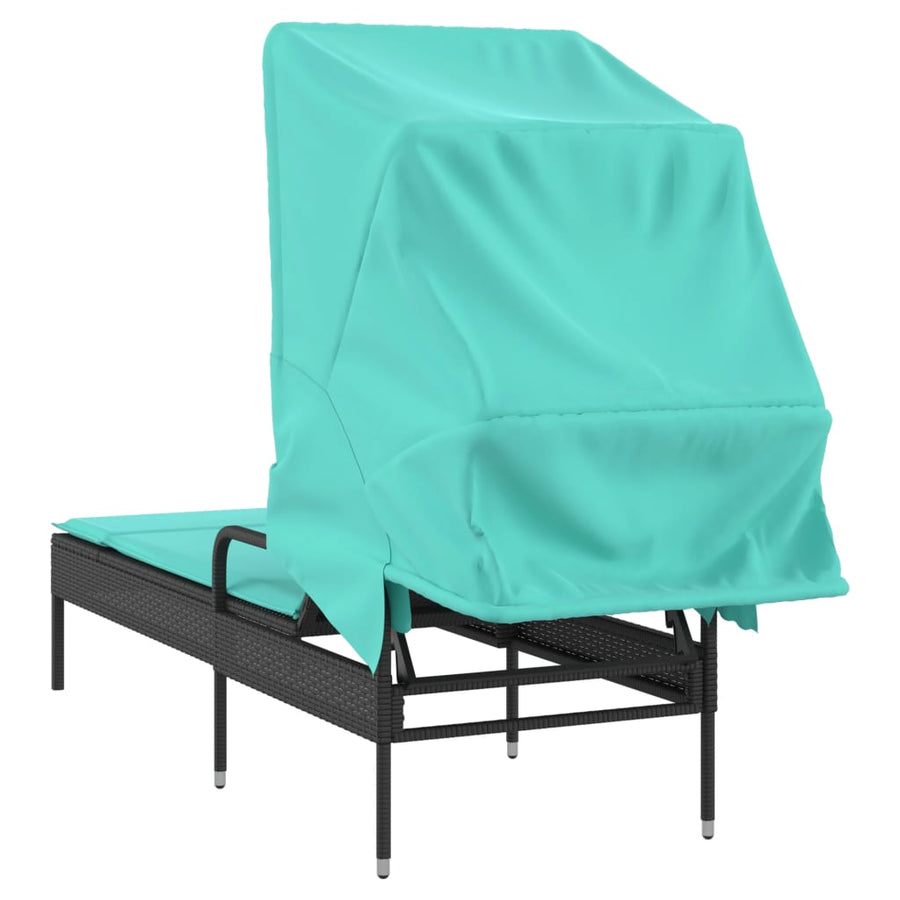 Ligstoel met luifel zwart poly rattan