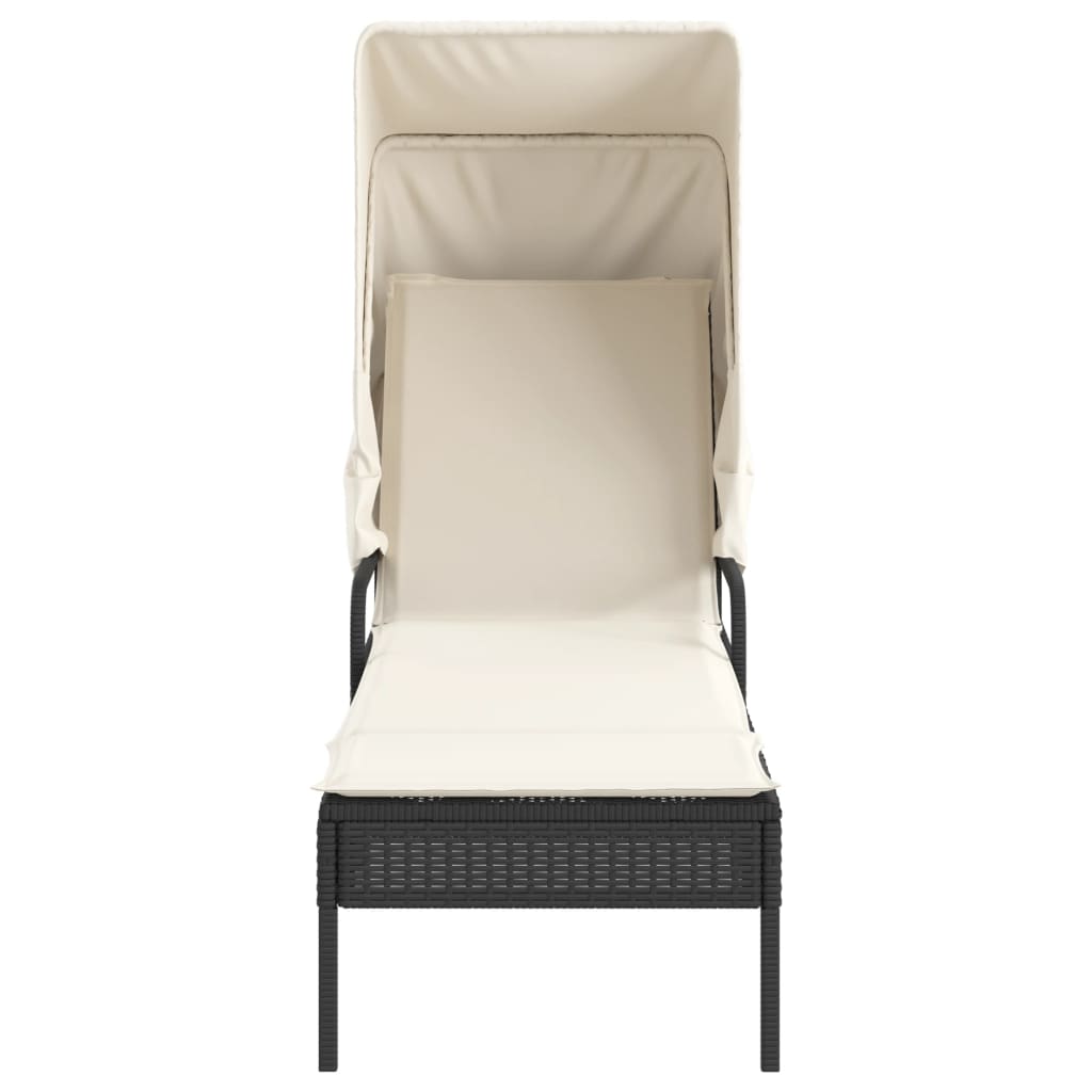 Ligbed met luifel en tafel poly rattan zwart