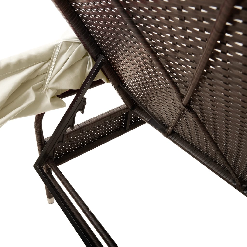 Ligbed met luifel en tafel poly rattan bruin