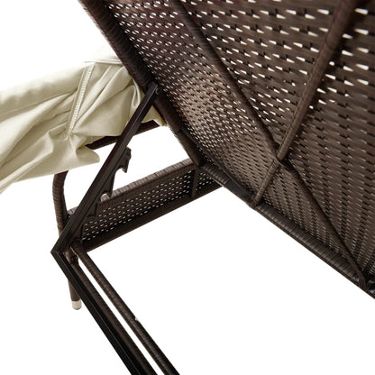 Ligbed met luifel en tafel poly rattan bruin