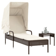 Ligbed poly rattan bruin met luifel en tafel