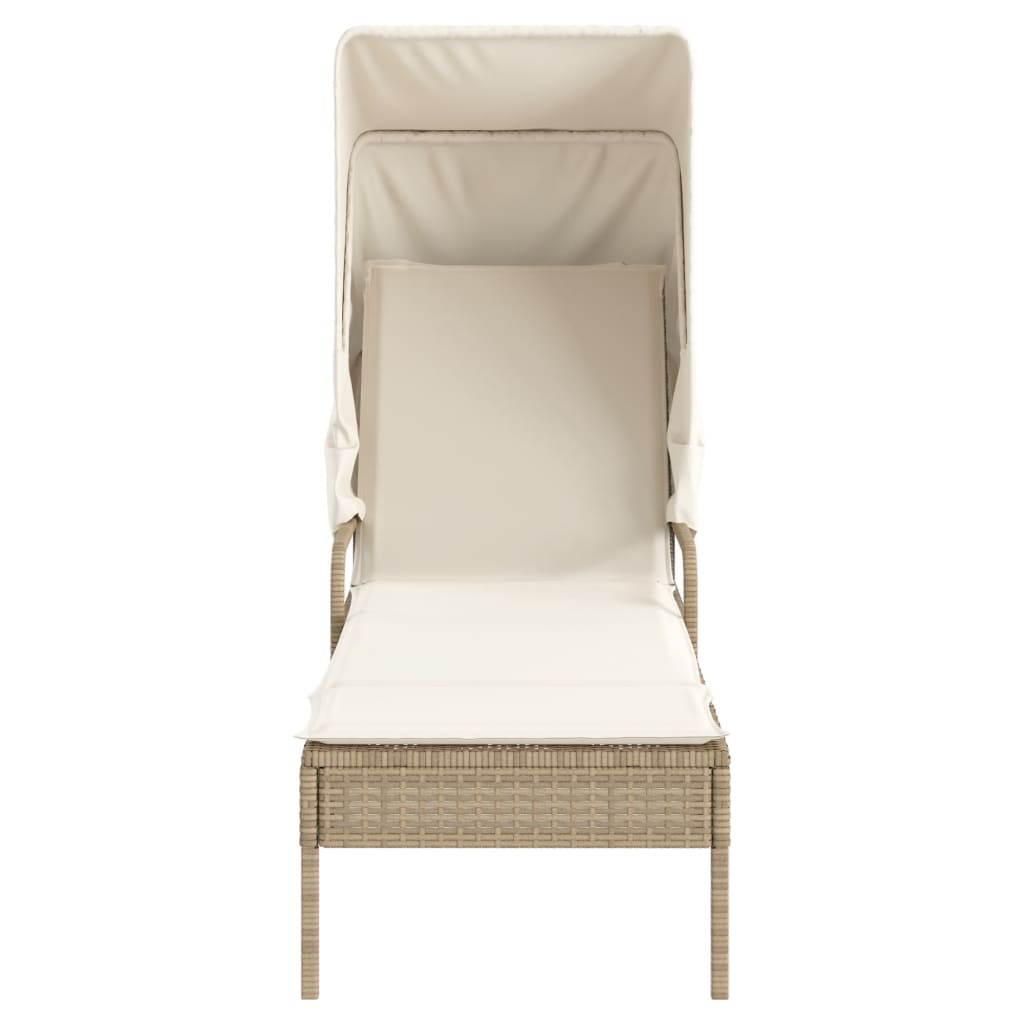 Ligbed met luifel en tafel poly rattan beige