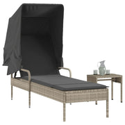Ligbed poly rattan lichtgrijs met luifel en tafel