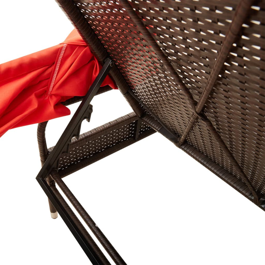 Ligstoel met luifel en tafel bruin poly rattan