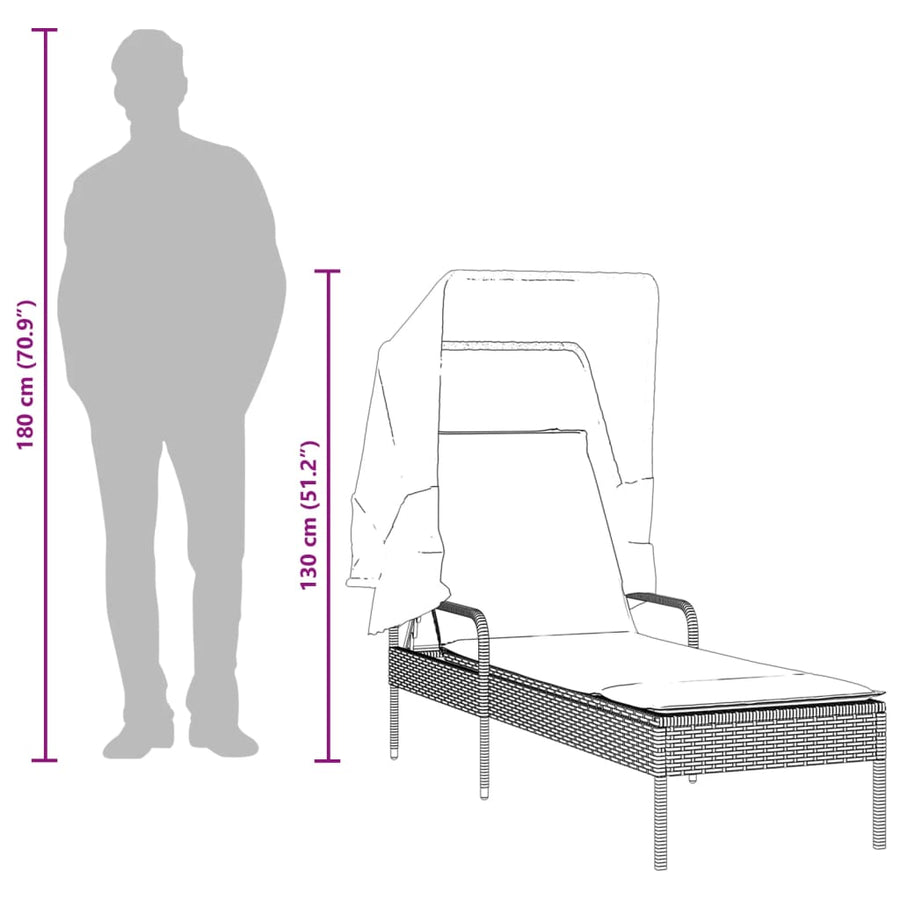 Ligstoel met luifel en tafel grijs poly rattan