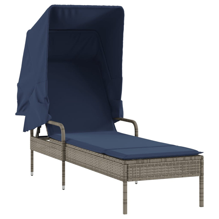 Ligstoel met luifel en tafel grijs poly rattan