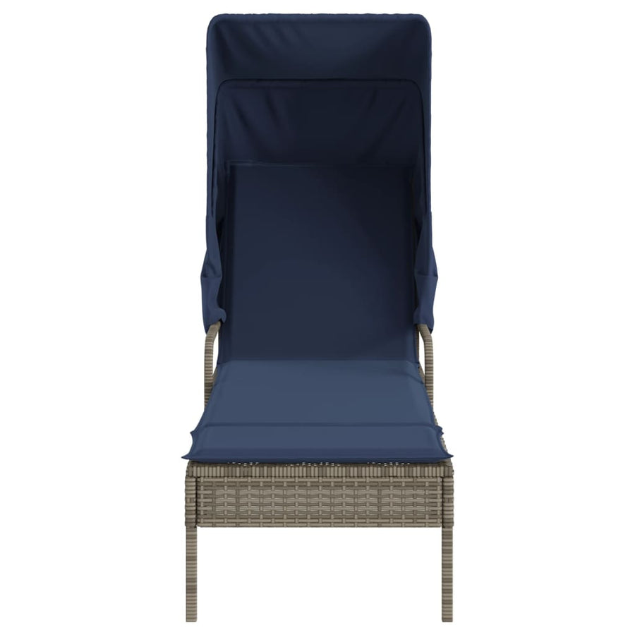 Ligstoel met luifel en tafel grijs poly rattan