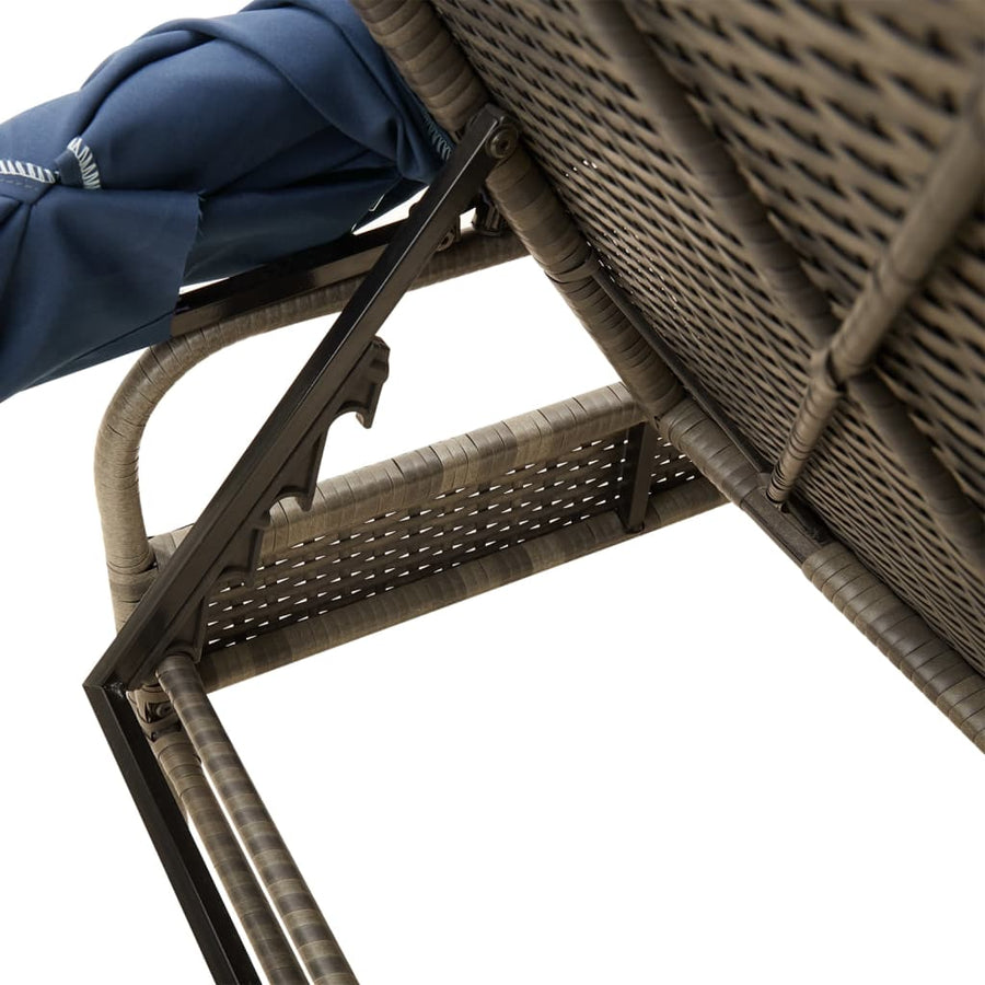 Ligstoel met luifel en tafel grijs poly rattan