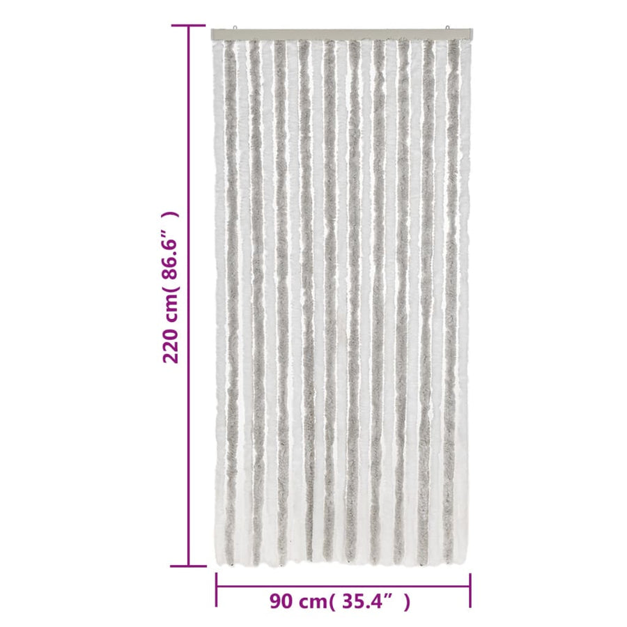 Vliegengordijn 90X220 Cm Chenille Lichtgrijs En Wit