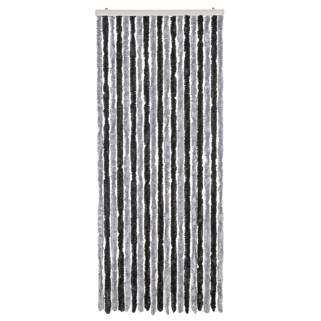 Vliegengordijn 56x200 cm chenille grijs en zwart