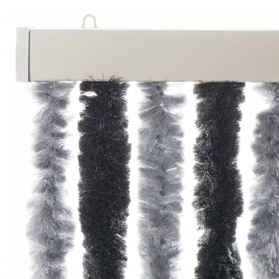 Vliegengordijn 56x200 cm chenille grijs en zwart