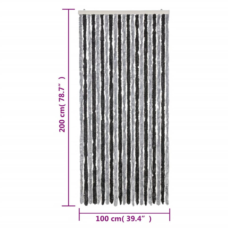 Vliegengordijn 100X200 Cm Chenille Grijs En Zwart
