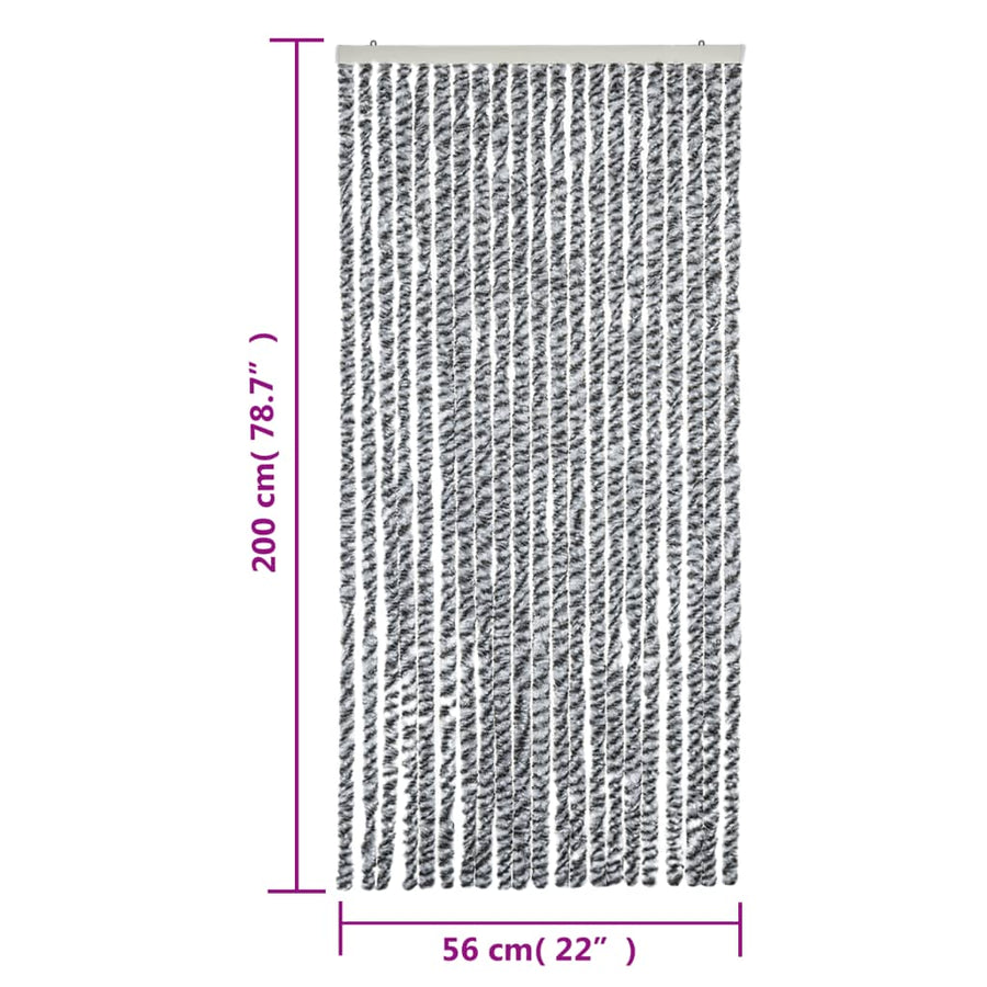 Vliegengordijn 56X200 Cm Chenille Grijs En Zwart-Wit