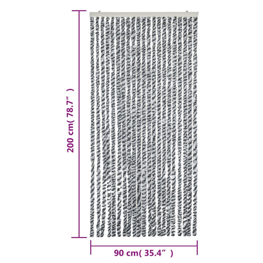 Vliegengordijn 90X200 Cm Chenille Grijs En Zwart-Wit