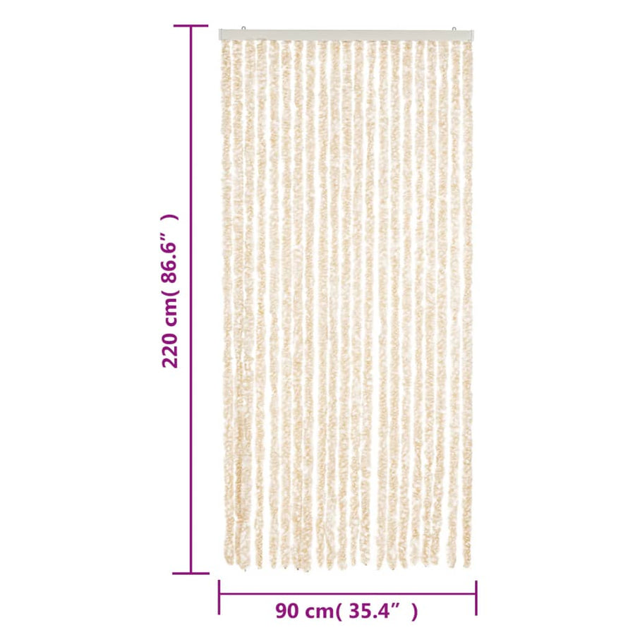 Vliegengordijn 90X220 Cm Chenille Beige En Wit
