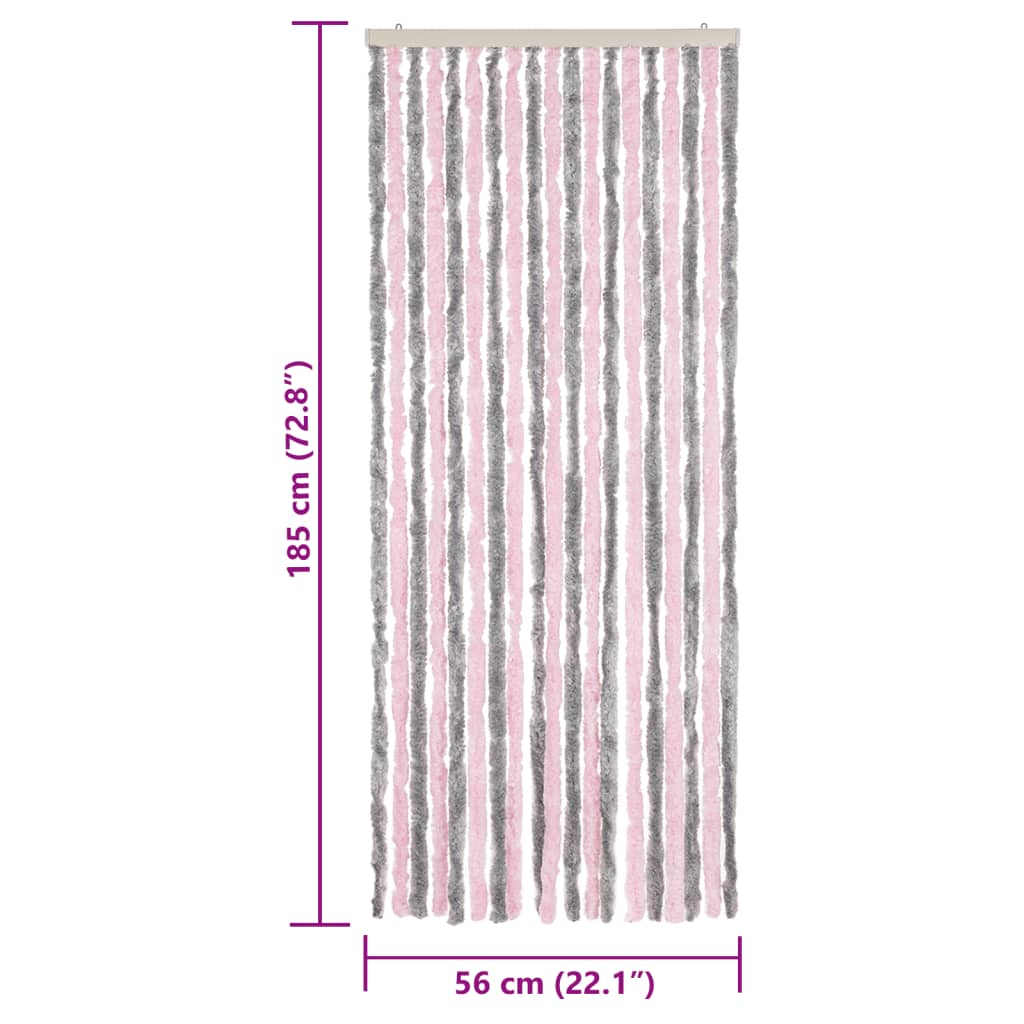 Vliegengordijn Chenille Zilver Grijs En Roze 56 x 185 cm
