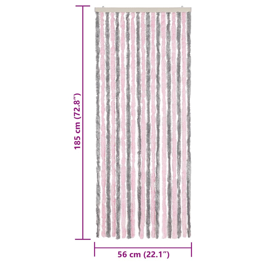 Vliegengordijn Chenille Zilver Grijs En Roze 56 x 185 cm