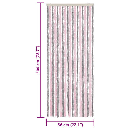 Vliegengordijn Chenille Zilver Grijs En Roze 56 x 200 cm