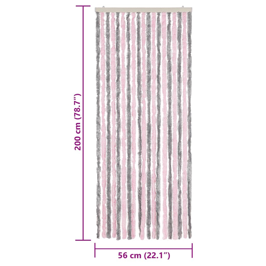 Vliegengordijn Chenille Zilver Grijs En Roze 56 x 200 cm