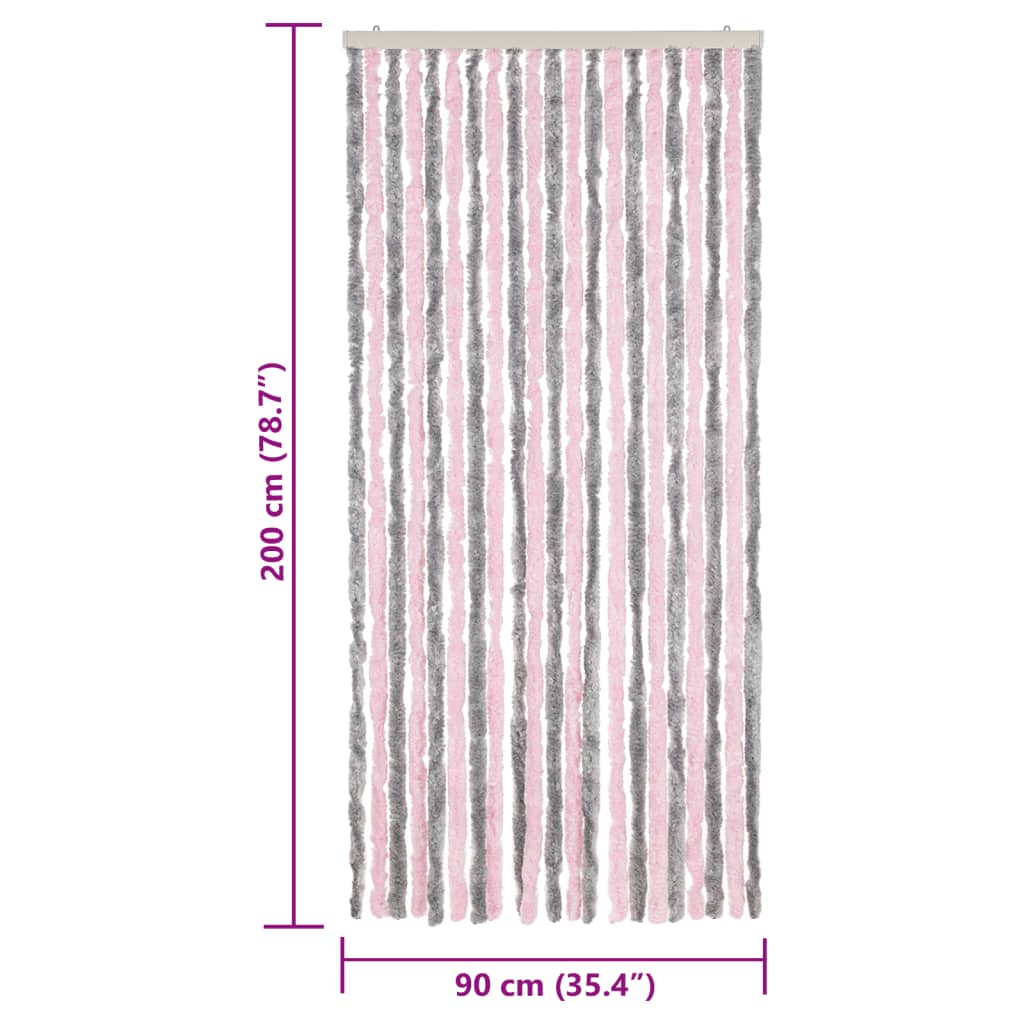 Vliegengordijn Chenille Zilver Grijs En Roze 90 x 200 cm