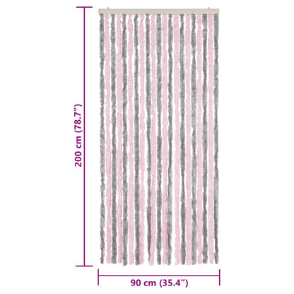 Vliegengordijn Chenille Zilver Grijs En Roze 90 x 200 cm