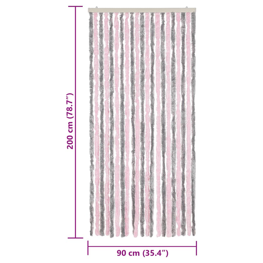 Vliegengordijn Chenille Zilver Grijs En Roze 90 x 200 cm