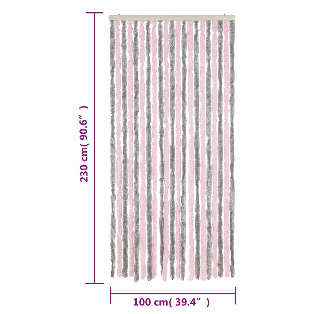 Vliegengordijn 100X230 Cm Chenille Zilvergrijs En Roze