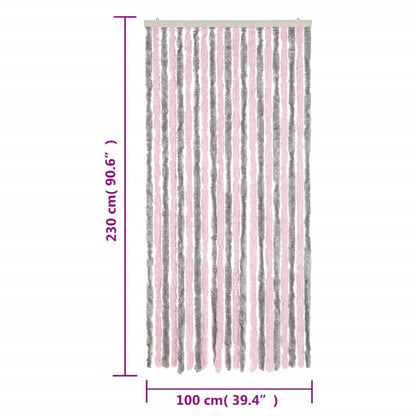 Vliegengordijn 100X230 Cm Chenille Zilvergrijs En Roze