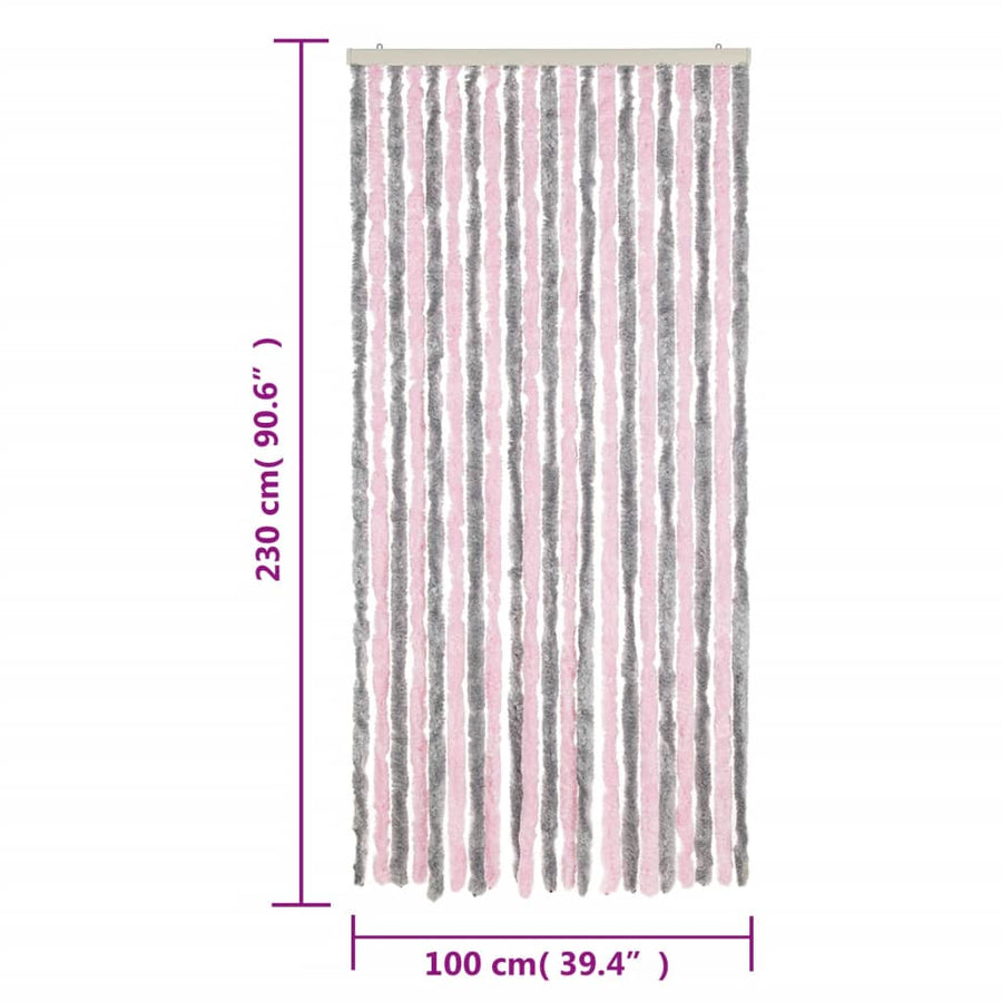 Vliegengordijn 100X230 Cm Chenille Zilvergrijs En Roze