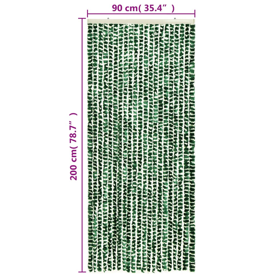 Vliegengordijn 90X200 Cm Chenille Groen En Wit