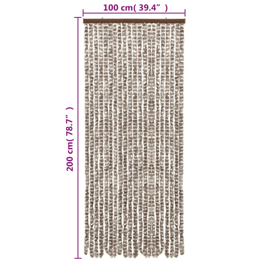 Vliegengordijn 100X200 Cm Chenille Taupe En Wit
