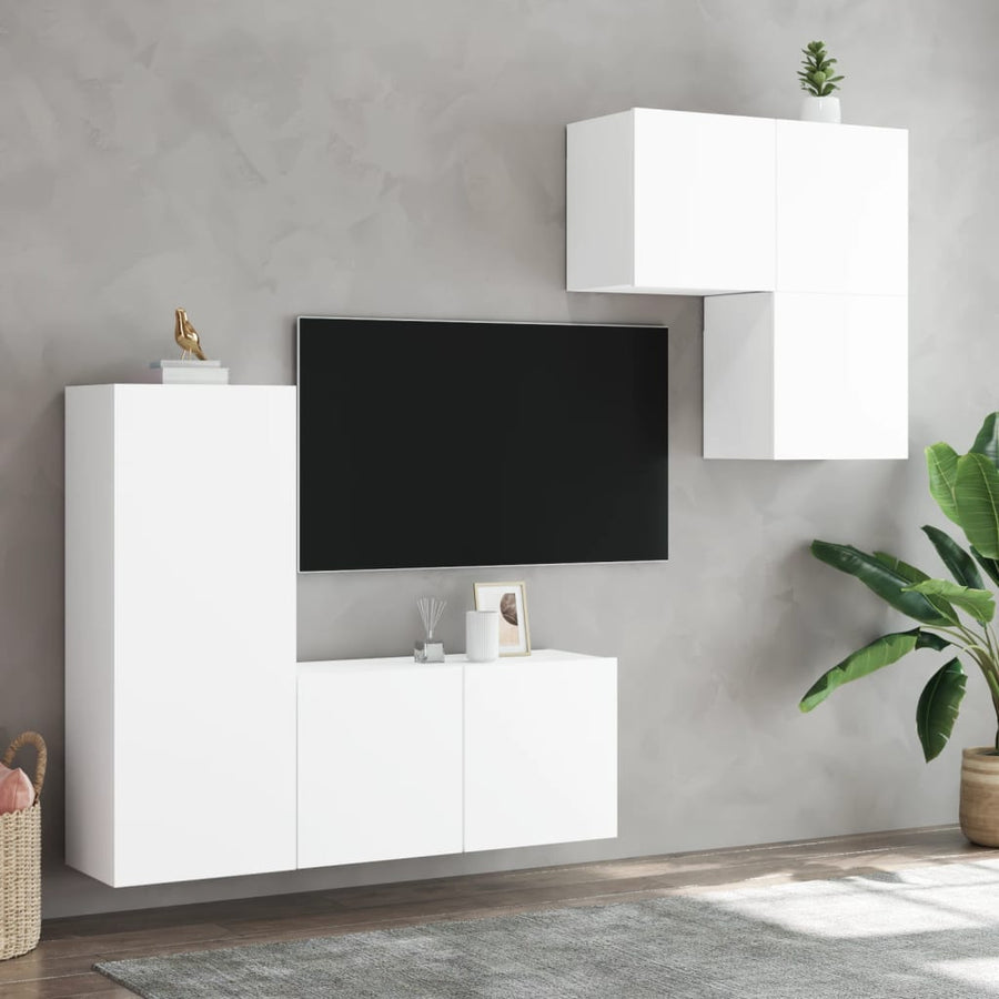 4-delige Tv-meubelset bewerkt hout wit