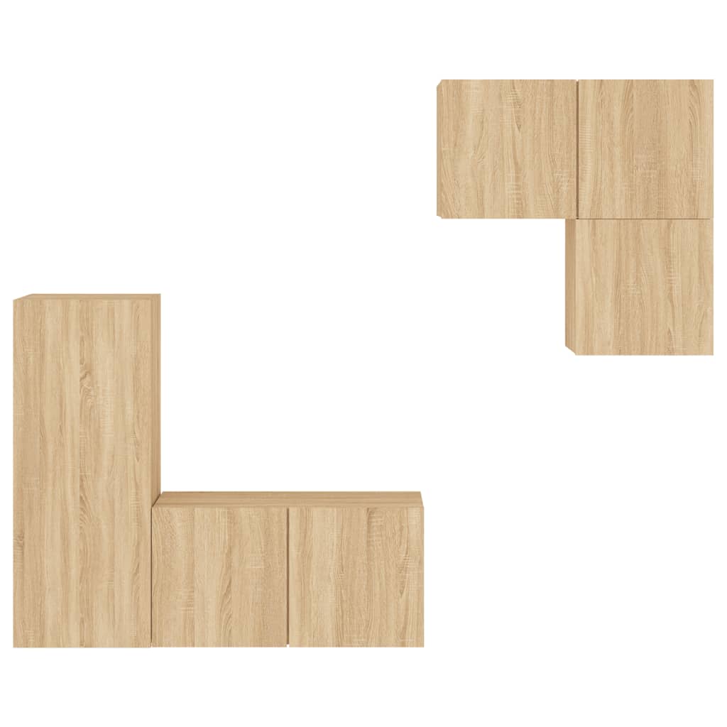 4-Delige Tv-Wandmeubelset Bewerkt Hout Kleurig Sonoma eiken