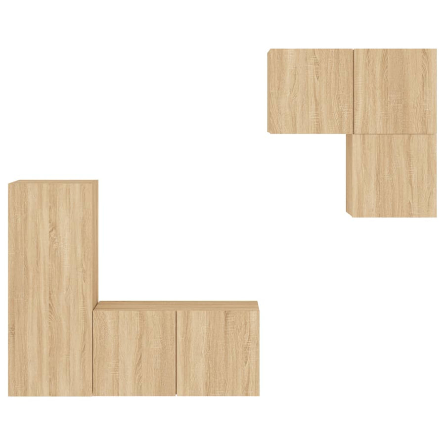 4-Delige Tv-Wandmeubelset Bewerkt Hout Kleurig Sonoma eiken