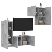 Tv-wandmeubelset 4-delig bewerkt hout betongrijs