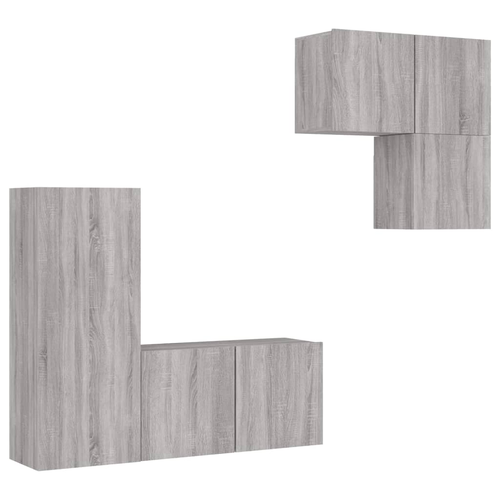 4-Delige Tv-Wandmeubelset Bewerkt Hout Grijs sonoma