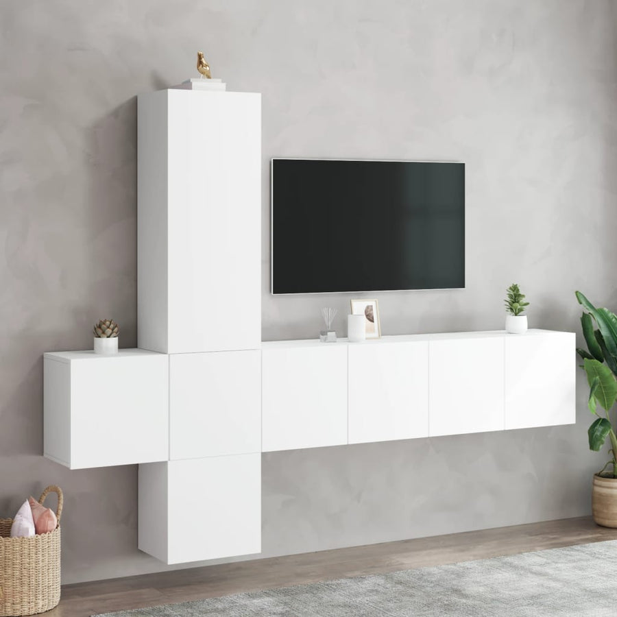 5-Delige Tv-Meubelset Bewerkt Hout Wit