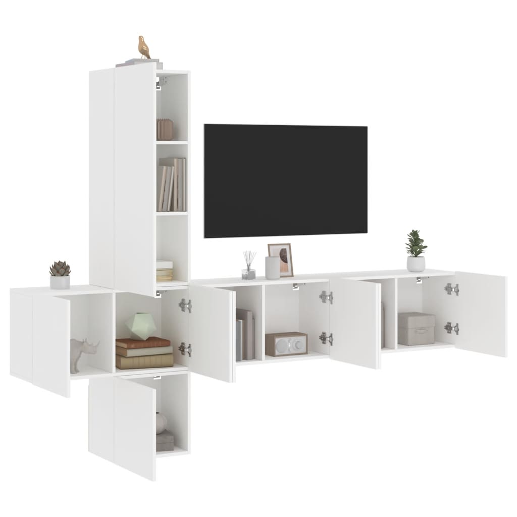 5-Delige Tv-Meubelset Bewerkt Hout Wit