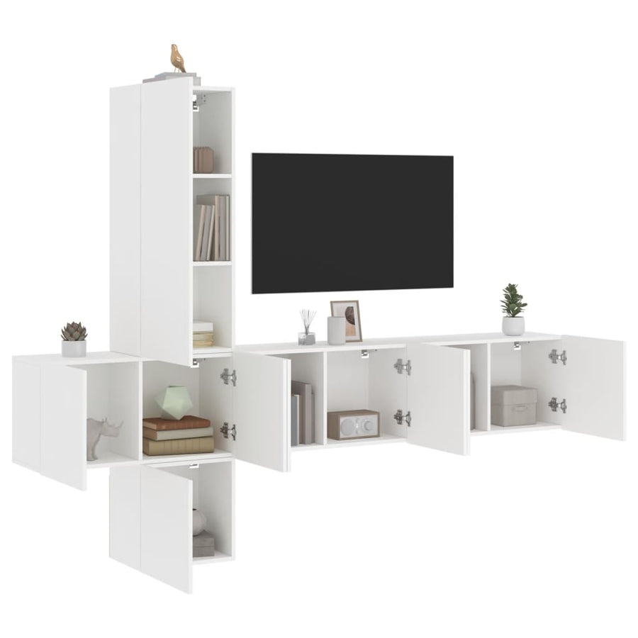 5-Delige Tv-Meubelset Bewerkt Hout Wit