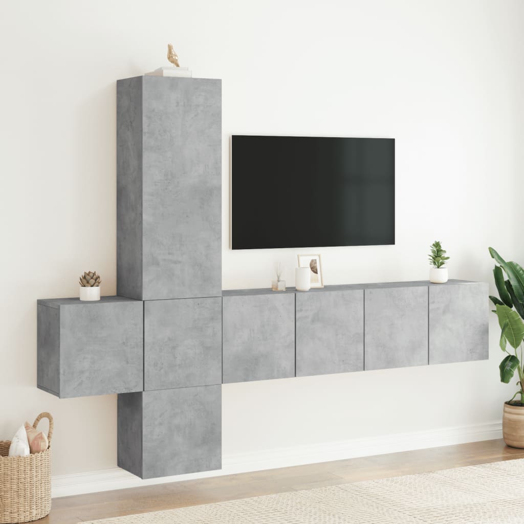 5-Delige Tv-Wandmeubelset Bewerkt Hout Betongrijs