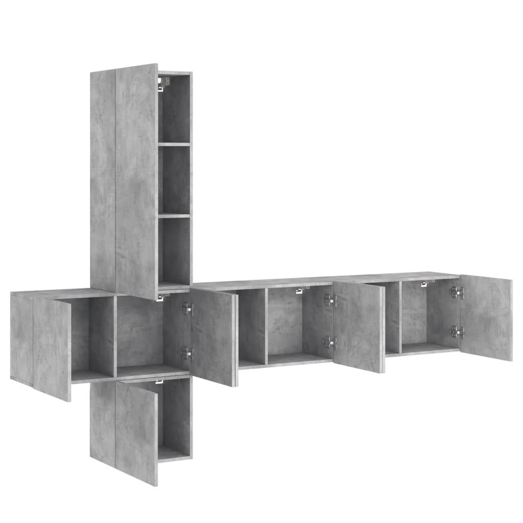 5-Delige Tv-Wandmeubelset Bewerkt Hout Betongrijs