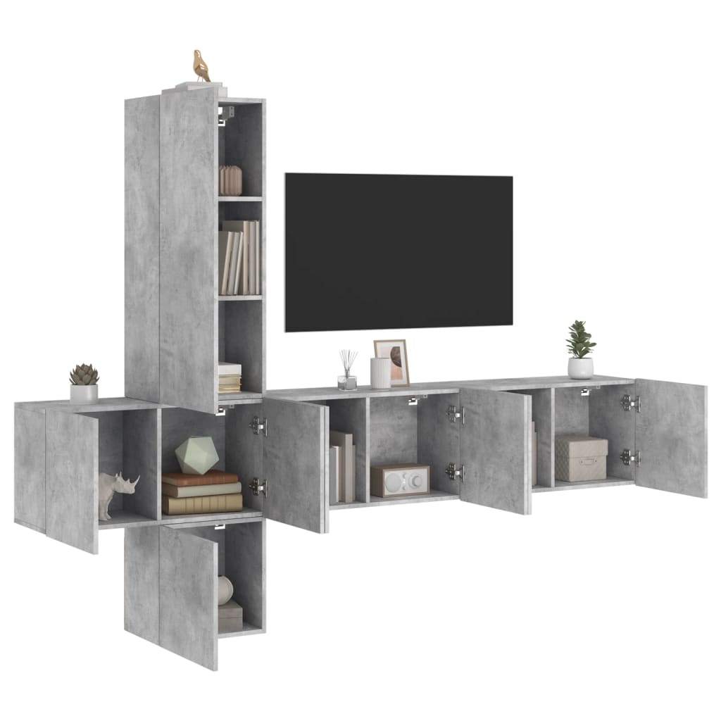 5-Delige Tv-Wandmeubelset Bewerkt Hout Betongrijs