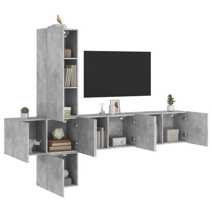 5-Delige Tv-Wandmeubelset Bewerkt Hout Betongrijs