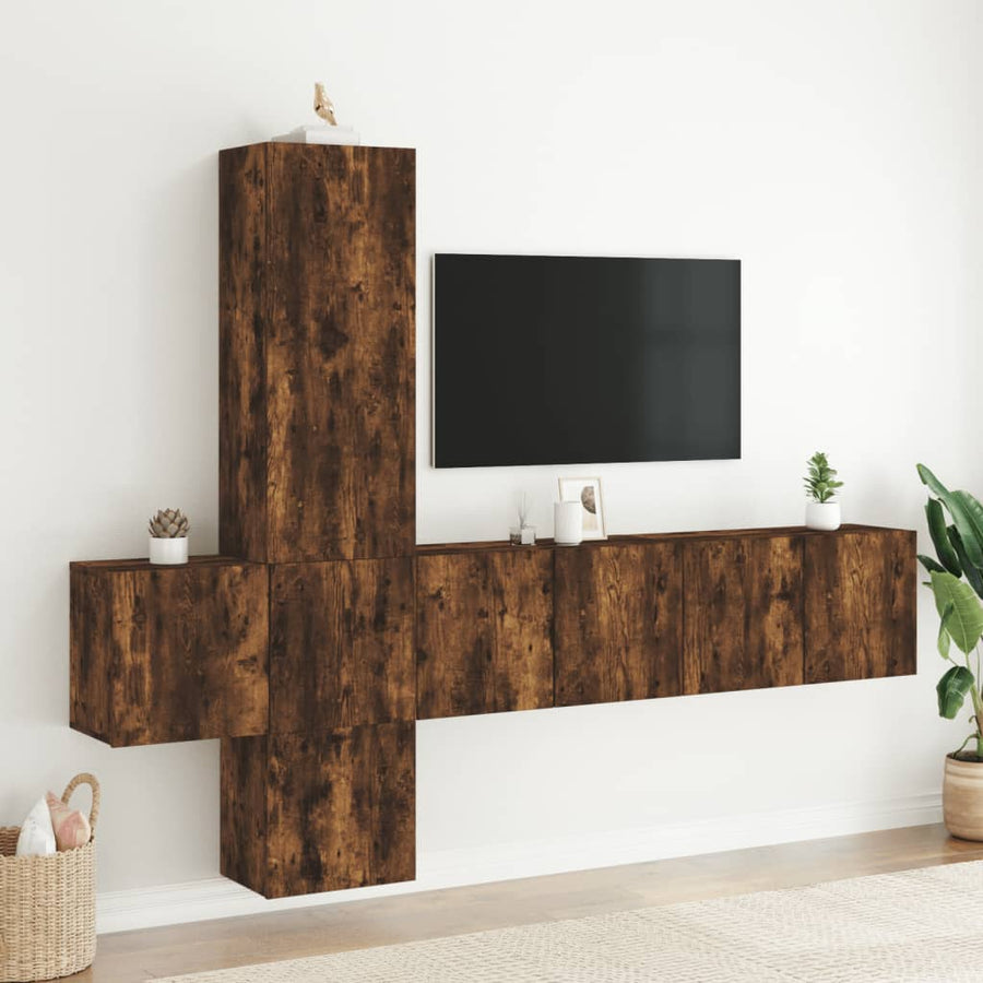 5-Delige Tv-Wandmeubelset Bewerkt Hout Kleurig Gerookt eiken