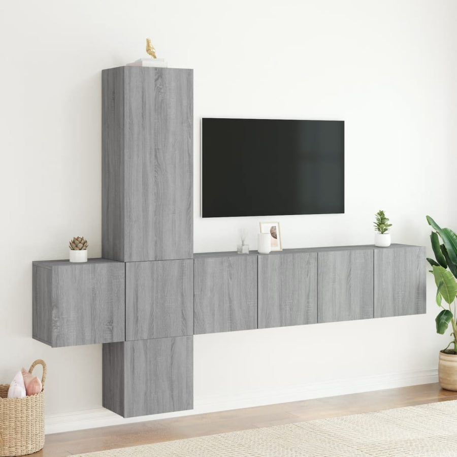 5-Delige Tv-Wandmeubelset Eikenkleurig Grijs sonoma