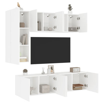 5-Delige Tv-Meubelset Bewerkt Hout Wit