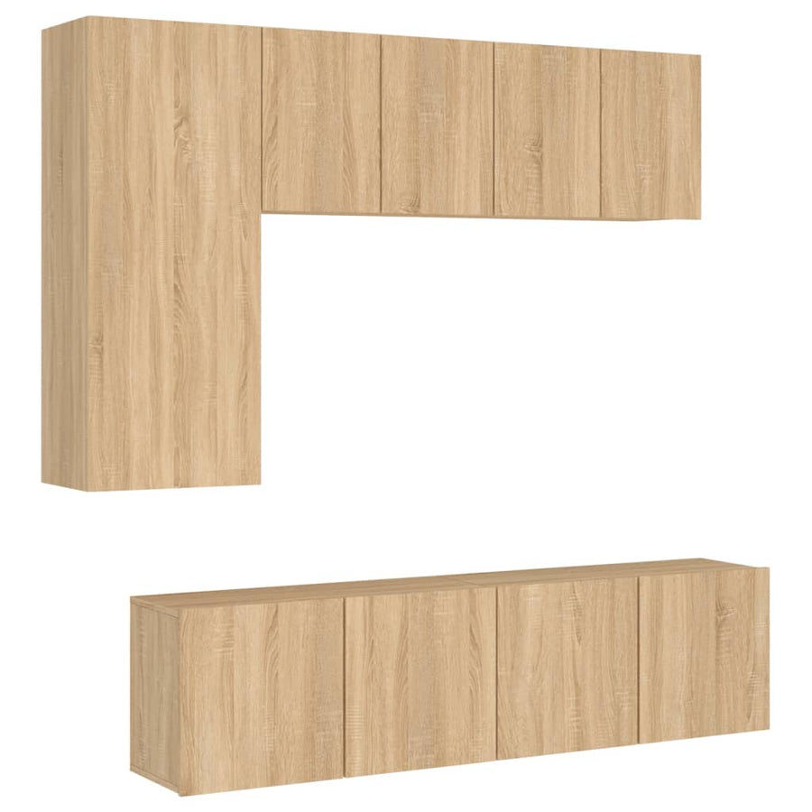 5-Delige Tv-Wandmeubelset Bewerkt Hout Kleurig Sonoma eiken
