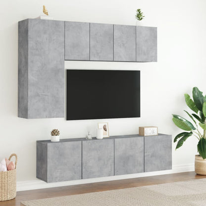 5-Delige Tv-Wandmeubelset Bewerkt Hout Betongrijs