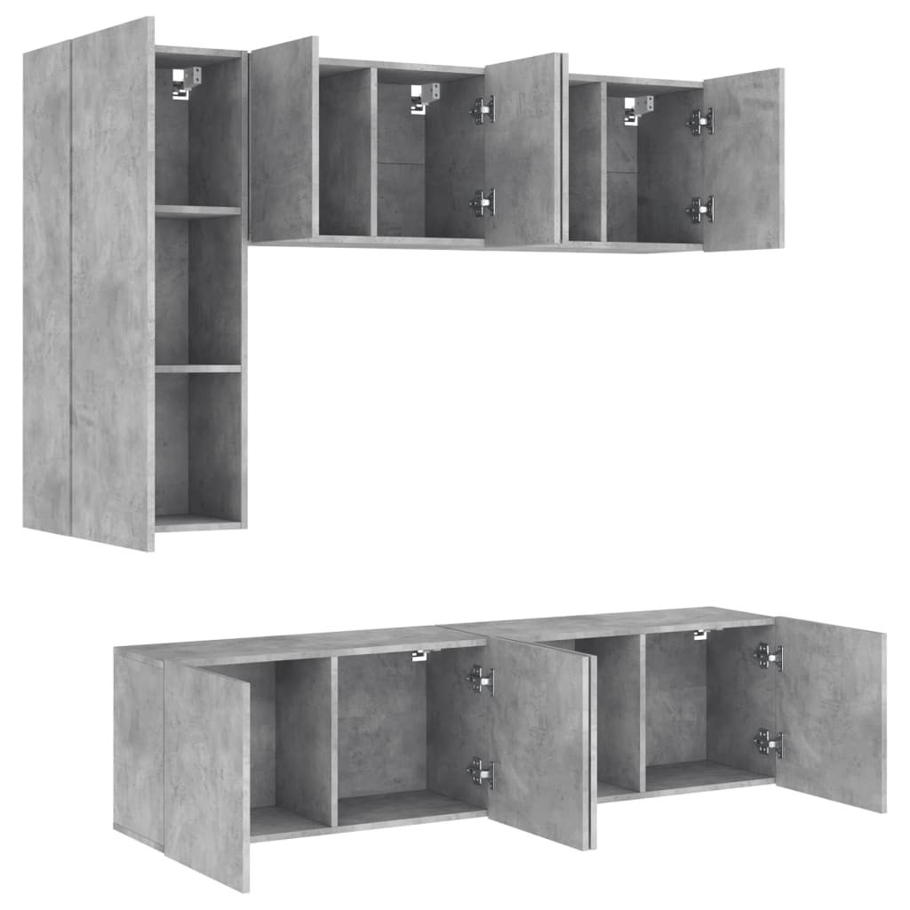 5-Delige Tv-Wandmeubelset Bewerkt Hout Betongrijs
